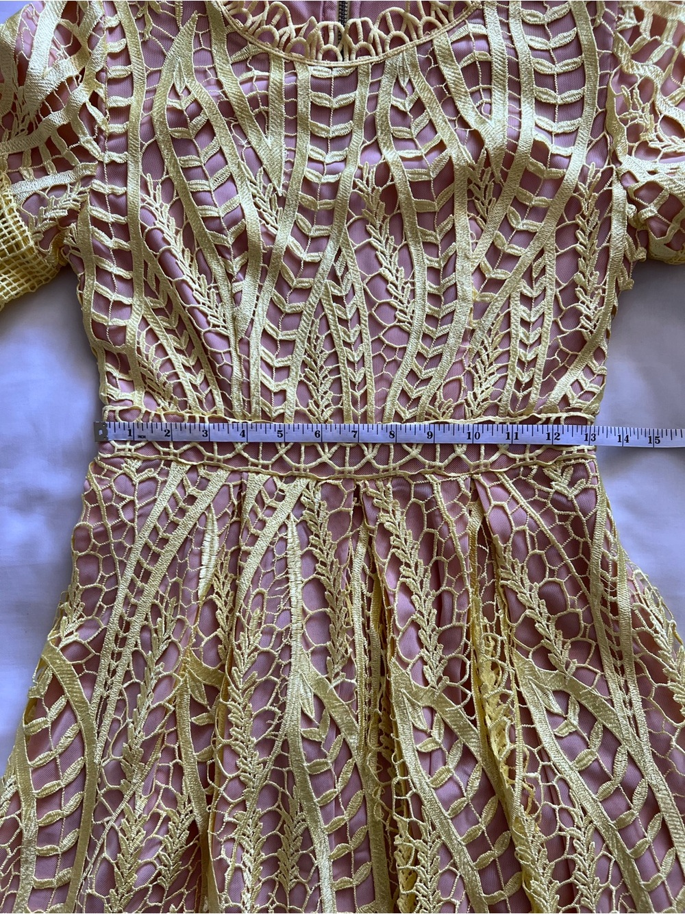 MOSSMAN REVIVAL LACE CROCHET SHORT SLEEVE MIDI DRESS YELLOW SIZE US 4 AUS 8 - Picture 9 of 16